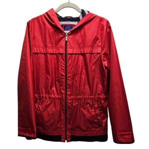 Simply Styled by Sears Red Windbreaker Jacket Hoodie Zip Striped Lining Womens M